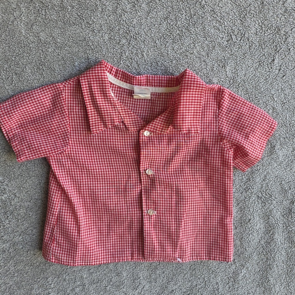 Vintage 70s Child Sears Gingham Red Button Up Shirt Perma Prest Size M